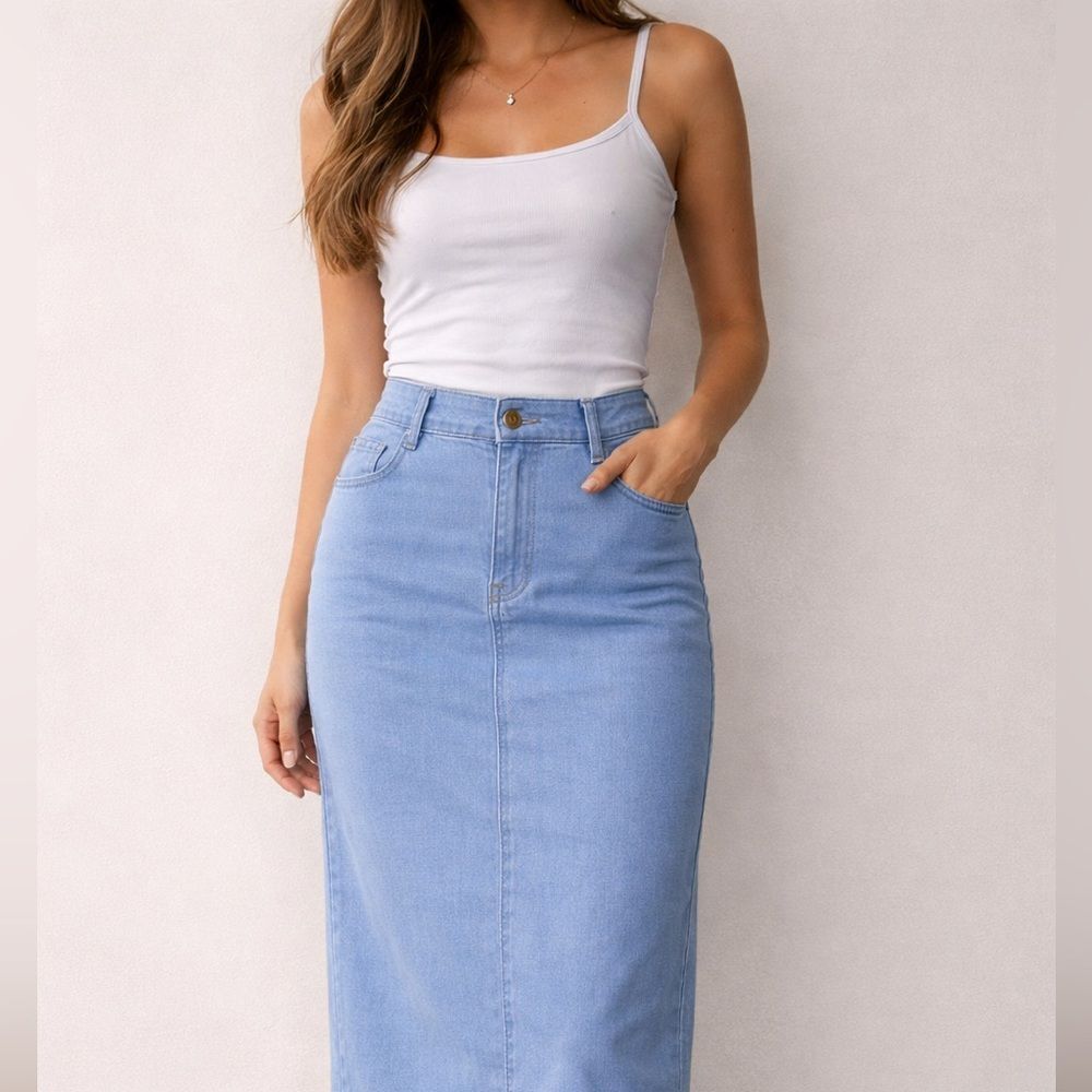 Light Blue Denim Midi Skirt – Tammnoon Women EU 40 (US 8)